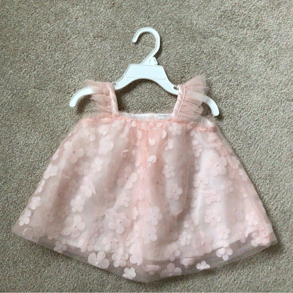 MINICLASIX STRAP TULLE DRESS/ LEGGING PANT WITH FLOWER APPLIQUÉS- SIZE 12 MONTHS - Picture 3 of 12